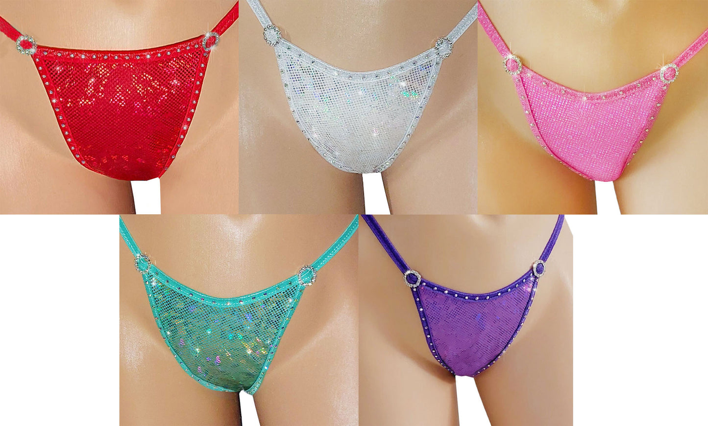 Bridal Rhinestone Hologram clear Invisible elastic Adjustable thong - XS to XL
