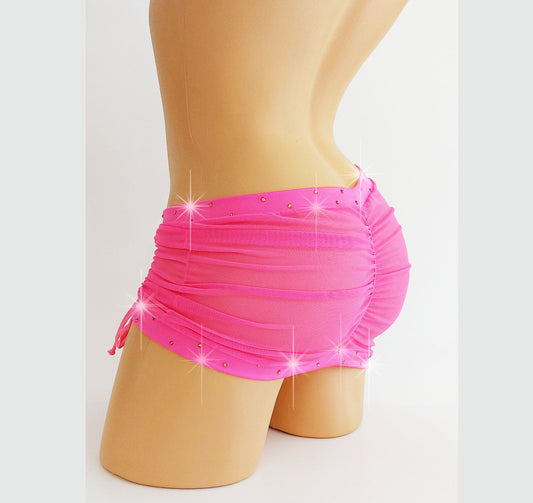 Glow Pink Hike It Up micro mini -12 COLORS! Mesh Rhinestone mini skirt - sexy stripper outfits, exotic dancer, pole dance thongs