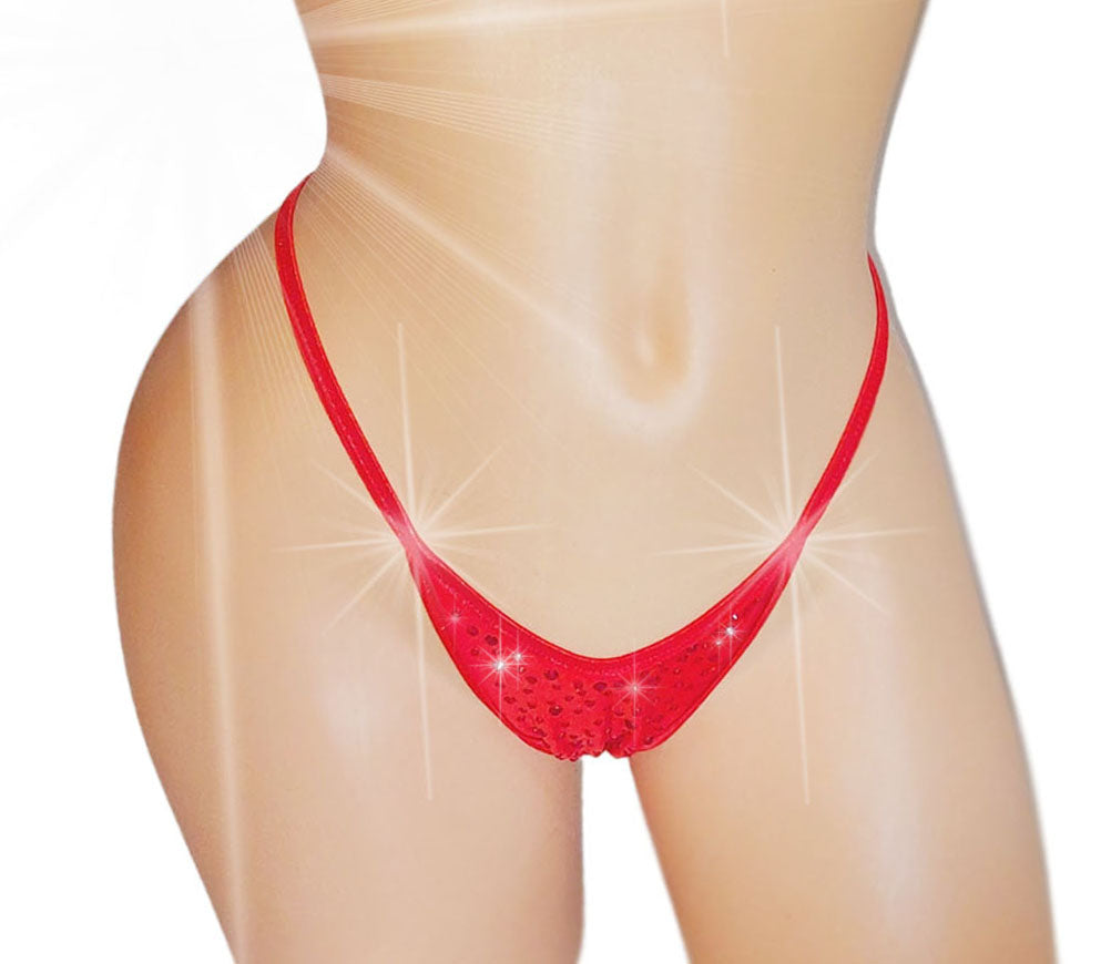 Drenched in Red Rhinestones with adjustable straps Sparkle thong - Fits XS to XL - stripper outfits exotic dancewear