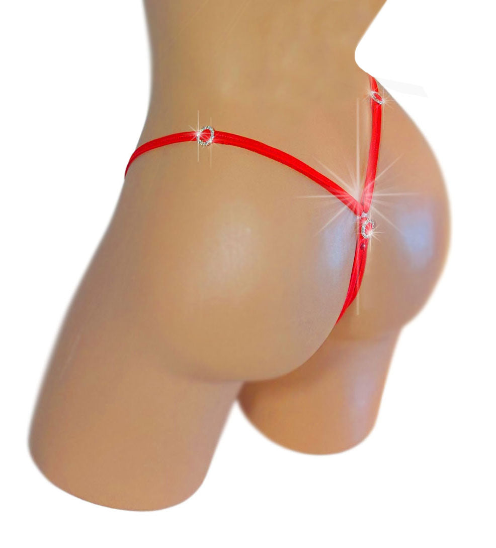 Drenched in Red Rhinestones with adjustable straps Sparkle thong - Fits XS to XL - stripper outfits exotic dancewear