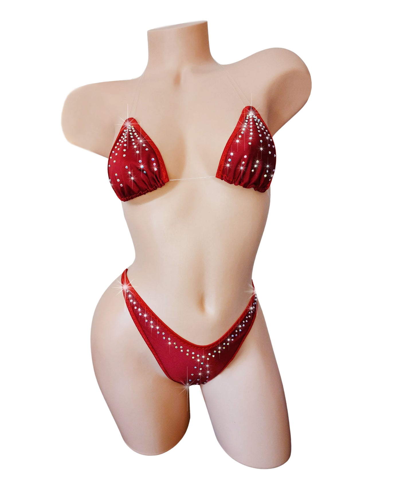 Sophisticated Burgundy with Rhinestones - ADJUSTABLE Clear invisible elastic string thong bikini NEW! Exotic dancewear Stripper Pole dance fits