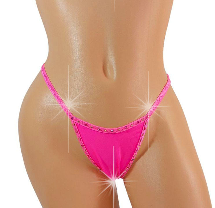 Shocking GLOW Hot Pink with Pink Rhinestones JESSICA adjustable sexy dancer thong - BLACK LIGHT
