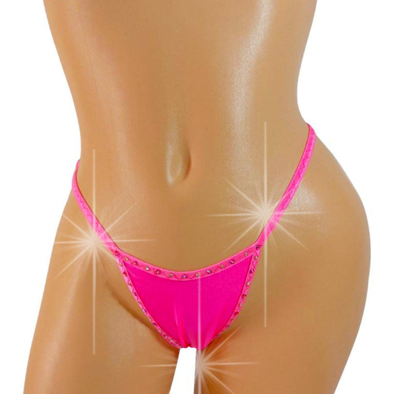 Shocking GLOW Hot Pink with Pink Rhinestones JESSICA adjustable sexy dancer thong - BLACK LIGHT