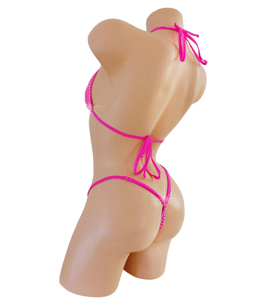 New! Wet Look Vinyl Rhinestone RAVE G-string Bikini Set