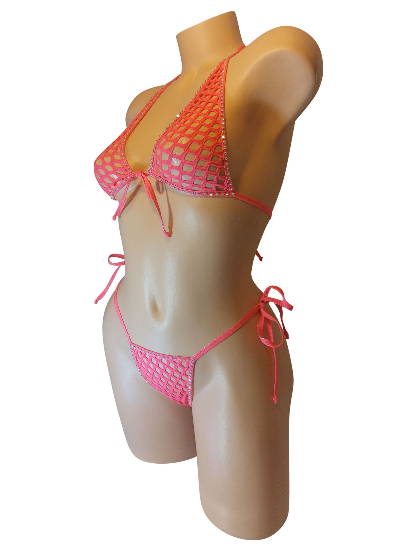 GLOW GREEN RHINESTONE Fishnet tie halter set - Sexy Rave clothes Stripper outfits & Exotic dancewear designs