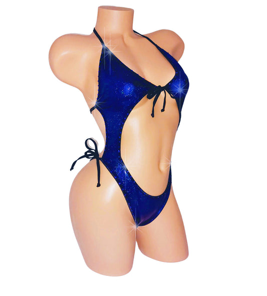 Royal Sapphire Blue Hologram with Rhinestones - All Adjustable Straps - One Piece -Custom Sizing! Stripper outfits pole exotic dancewear
