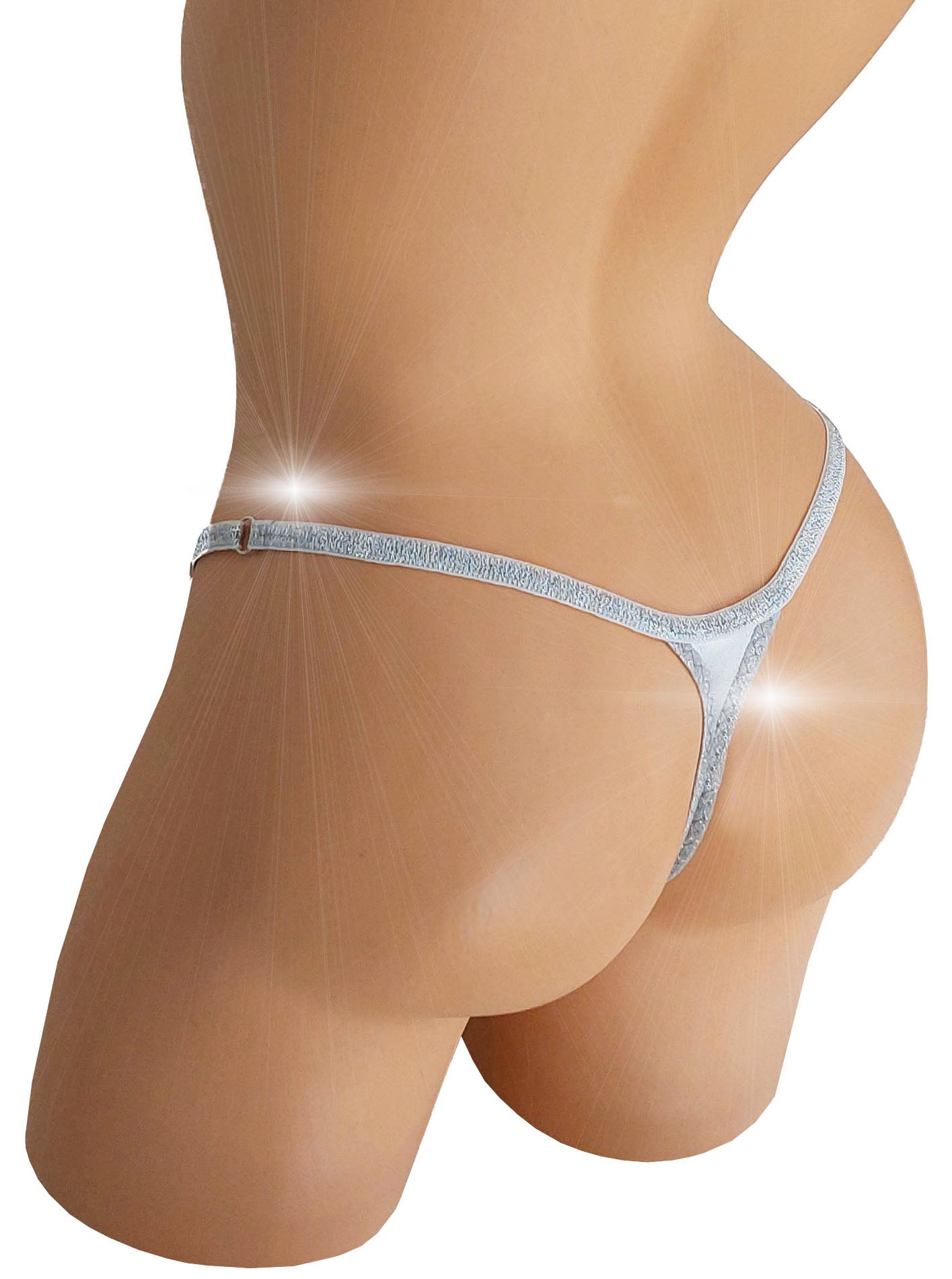 LUXURY Rave Silver Whale Tail style back G-string thong