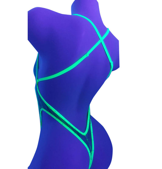 Sexy dancer GLOW Lace One Piece - Rhinestones -adjustable neck straps - Stripper outfits Exotic Dancewear Pole Dance fits SW lingerie