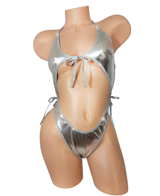 Sexy Silver Sparkle Tie side One Piece - Mix & Match top and bottom sizes
