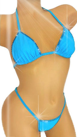 Cobalt Blue Rhinestone Rave ADJUSTABLE strap bikini ! XS to XL, AA to DD cup * stripper dancer outfits exotic dancewear