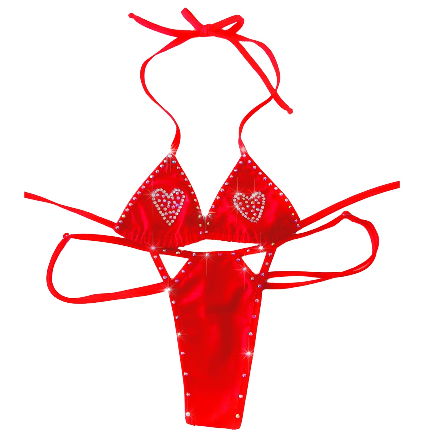 Red Hot rhinestone Full Heart adjustable strap thong Bikini * New! * Stripper outfits, exotic dancewear and Pole Dance fits