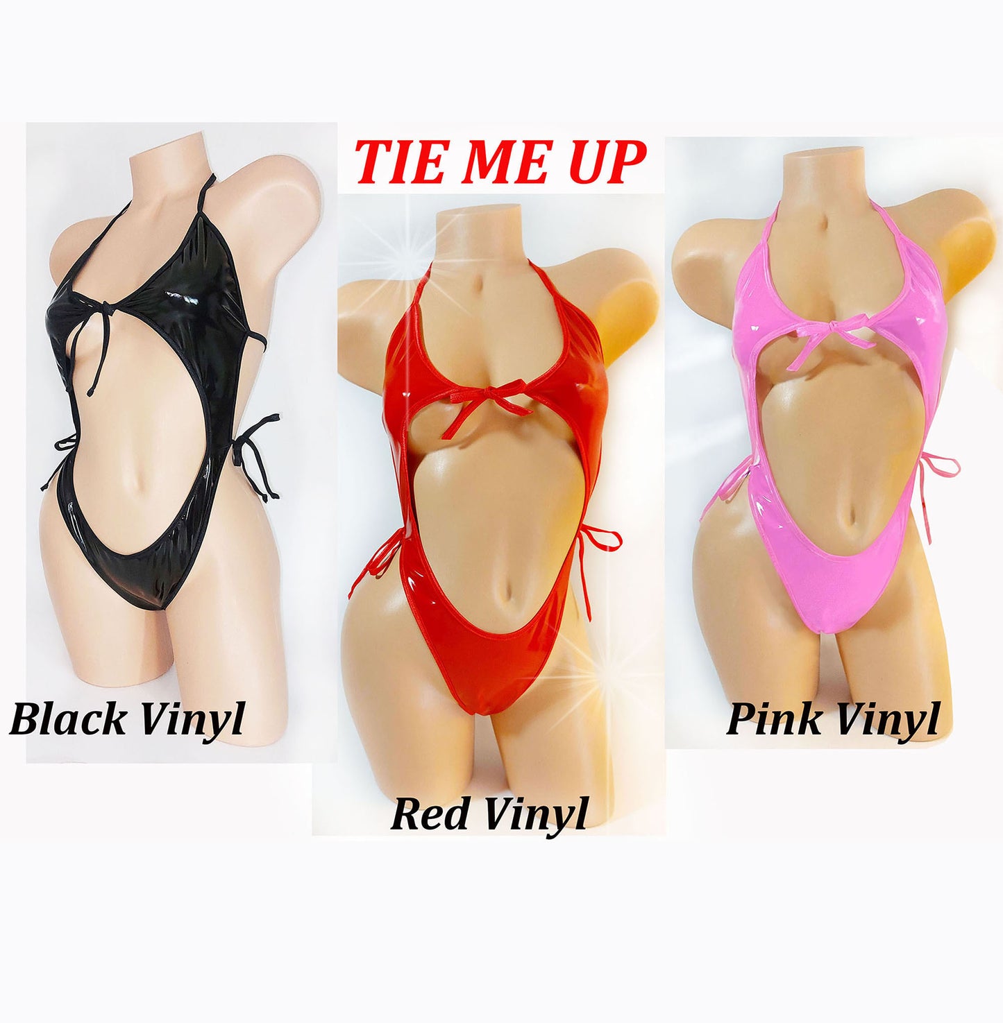 Midnight Black Vinyl PVC - All Adjustable Straps - NEW One Piece -Custom Sizing! Stripper outfits pole exotic dancewear - In Pink, Red or Black