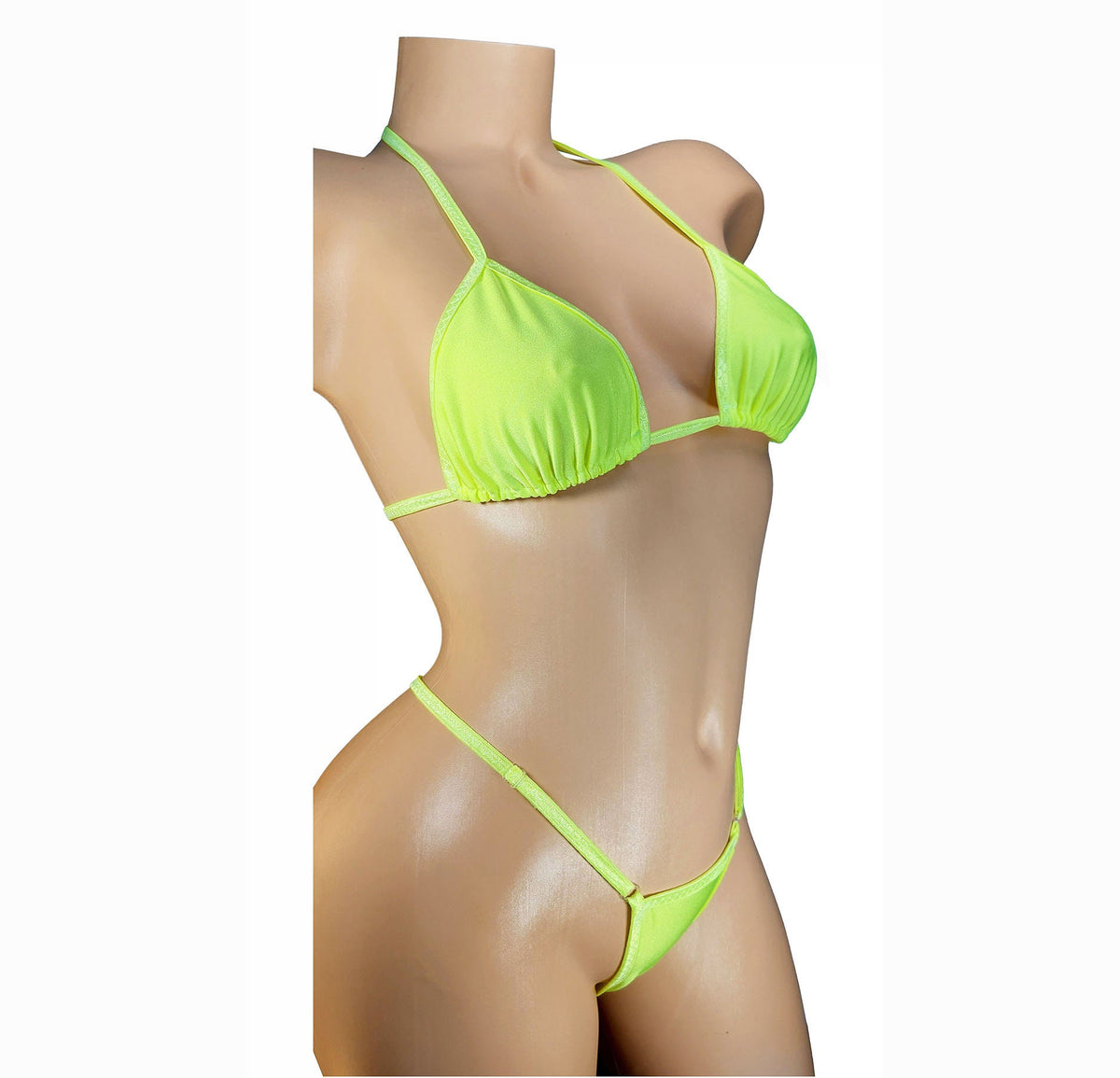Neon Yellow Thong Bikini – Adjustable Rave Dancewear, Glows Under Black Light