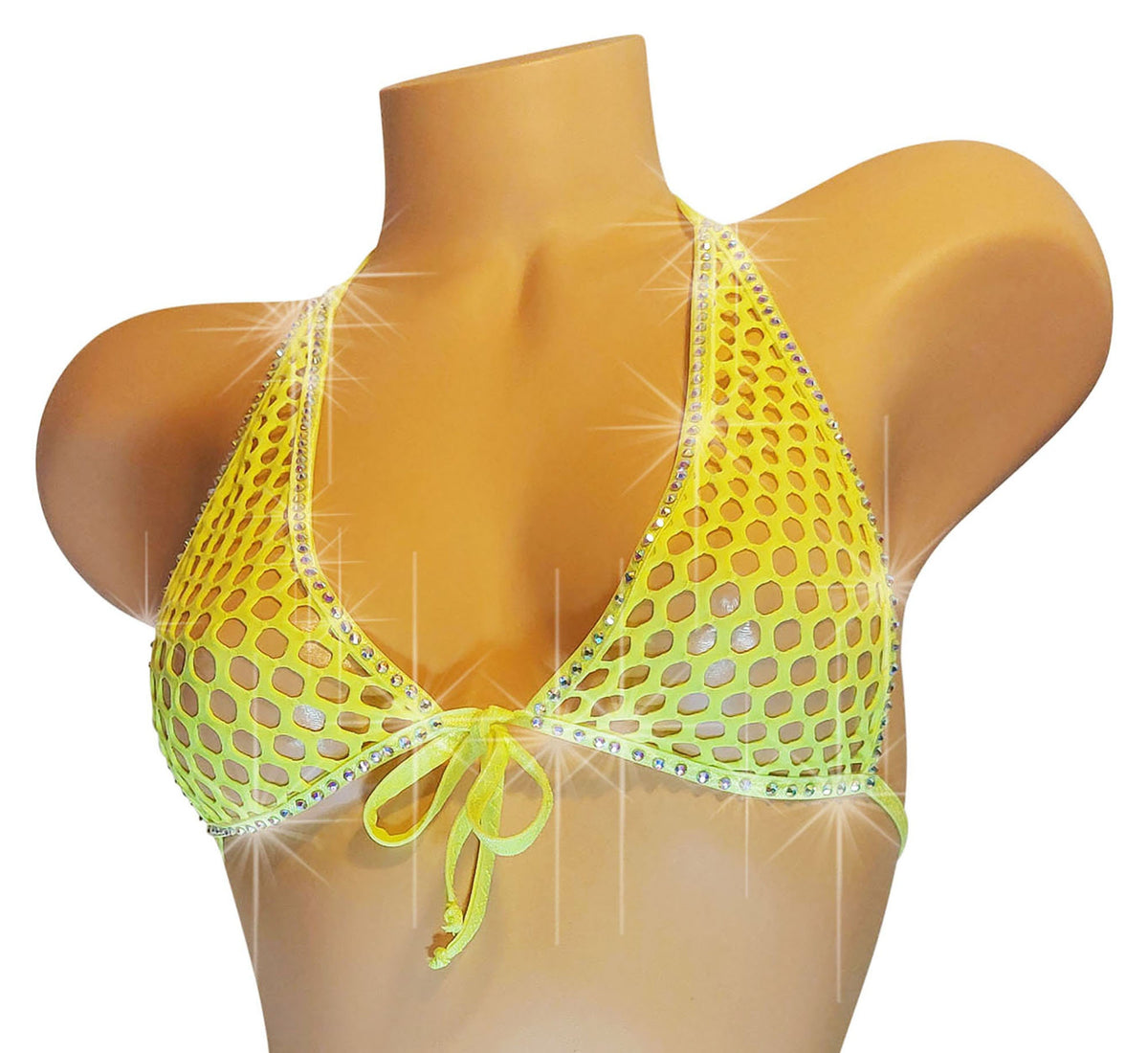 Rhinestone Fishnet Halter Set: Rave Stripper Exotic Dancewear - AA-DD Cups