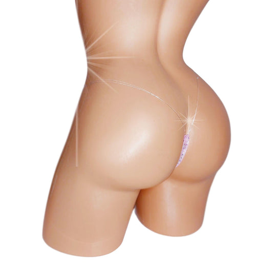 Baby Pink Lace Illusion Thong: Rhinestone G-String, Many Colors