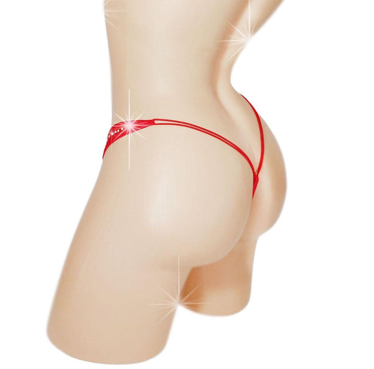 Cord Red Rhinestone Thong: Adjustable Rave Dancewear