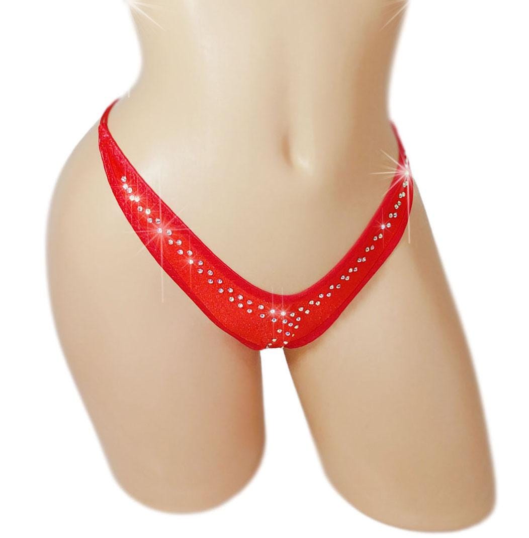 Cord Red Rhinestone Thong: Adjustable Rave Dancewear