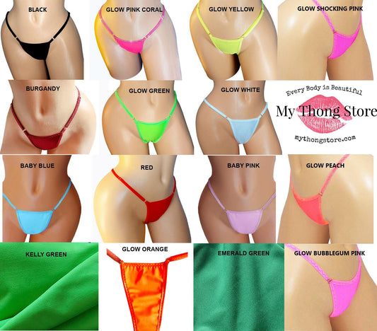 Rhinestone Wide back G-string - Adjustable Waist straps * XS to XL * Many Colors!