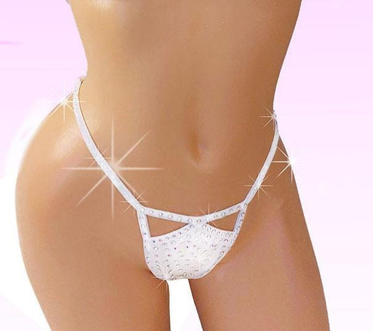 Bride Gift! Rhinestone Whale Tail Thong Bikini: Adjustable Crystal Rave Dancewear