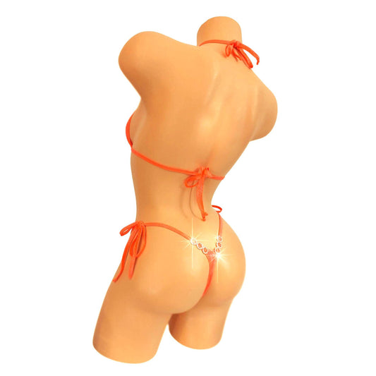 Georgia Peach Diamond accent Tie Side G-string Bikini Set with curvy Rave style whale tail - 5 Mix & Match sizes!