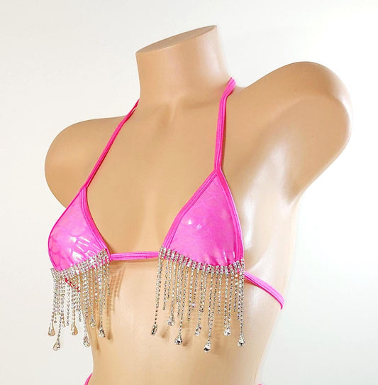 Rhinestone Chain Bikini top - Exotic dancewear, Club fits, Beach babes
