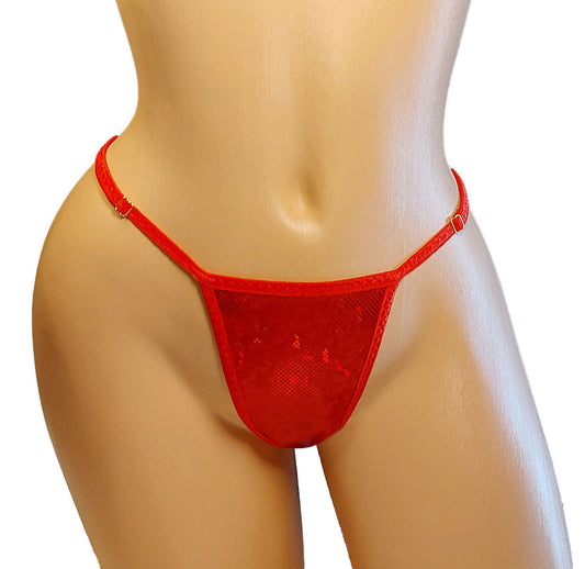 "SASHA" Red hologram adjustable thong bikini * stripper outfits sexy dancer thongs exotic and erotic dancewear clothing