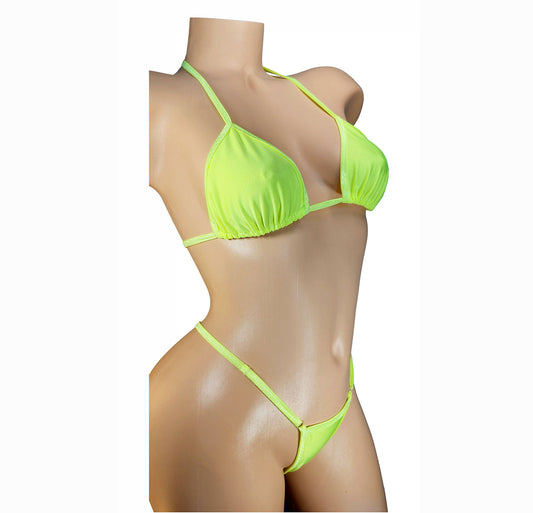GLOWS in Black Light! 5 cup sizes - Yellow sexy ADJUSTABLE STRAPS thong bikini