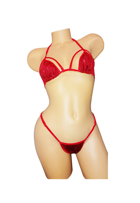 Sexy double band red hologram adjustable thong bikini ~