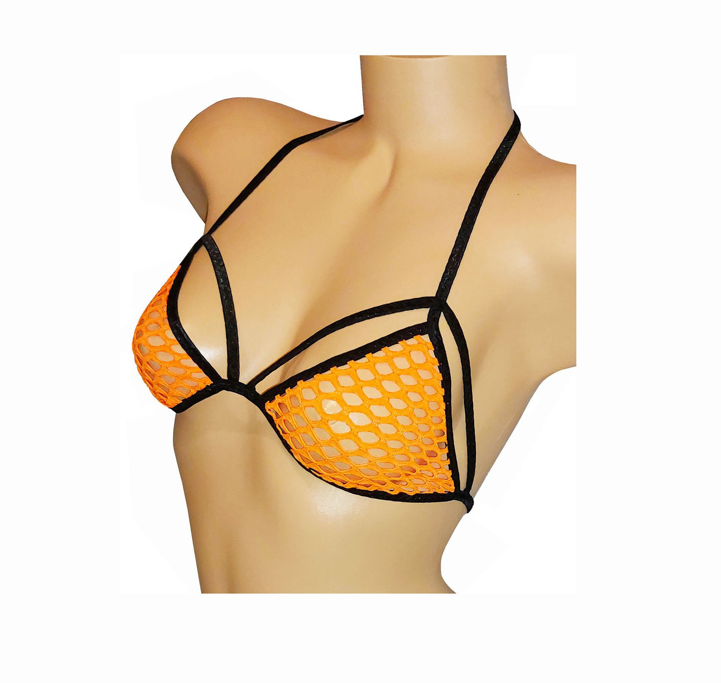 Neon Fishnet Fully Lined Set: Adjustable tie side thong & strappy bikini top -