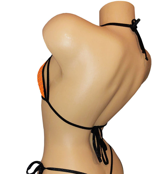 Neon Fishnet Fully Lined Set: Adjustable tie side thong & strappy bikini top -