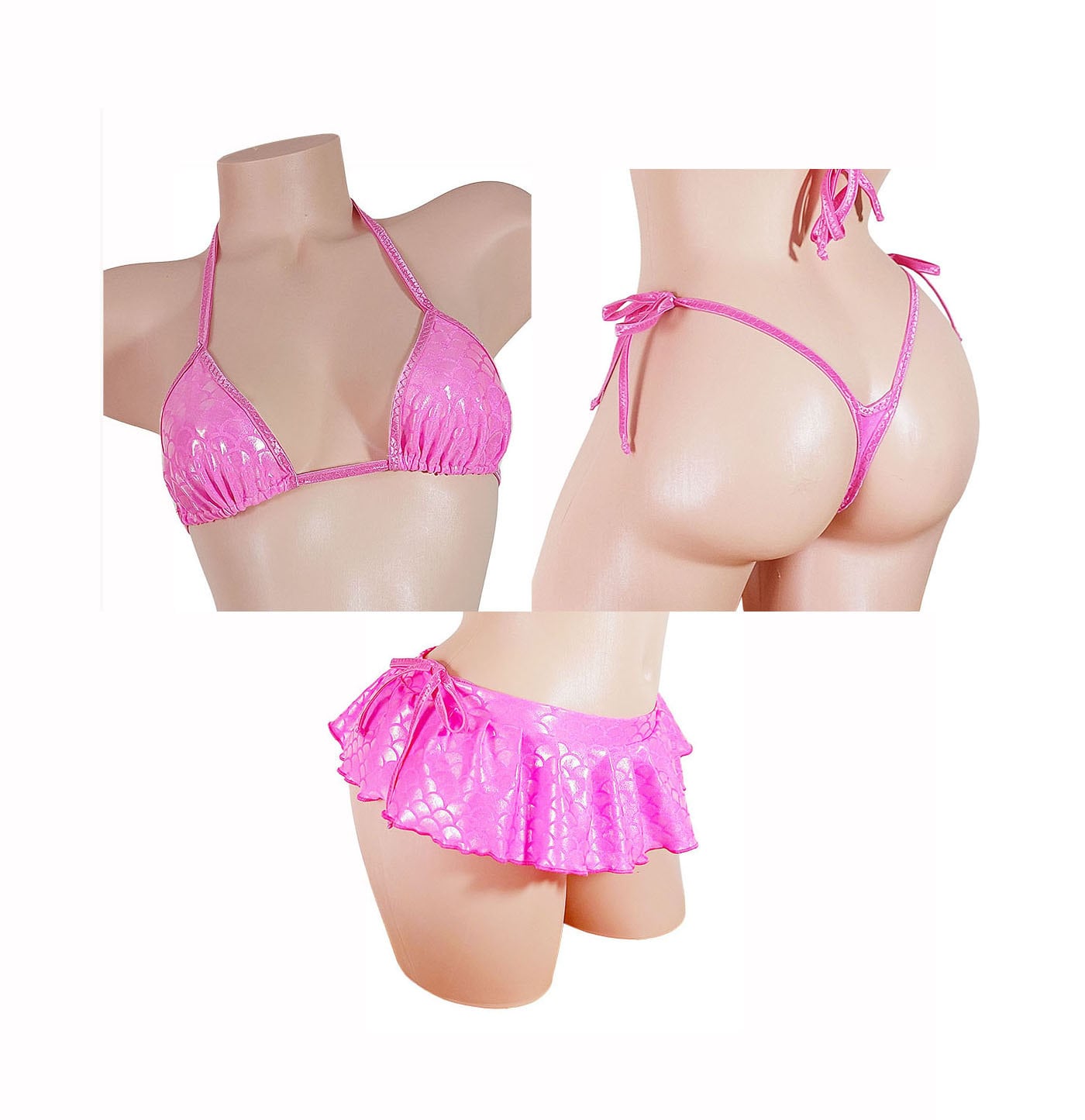 Micro Mini Skirt Set comes with skirt plus 2 piece Tie Thong Bikini Set