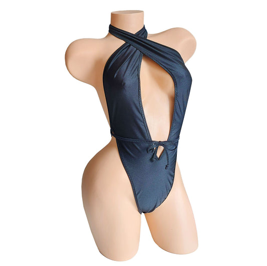 Deep V Halter one piece bodysuit