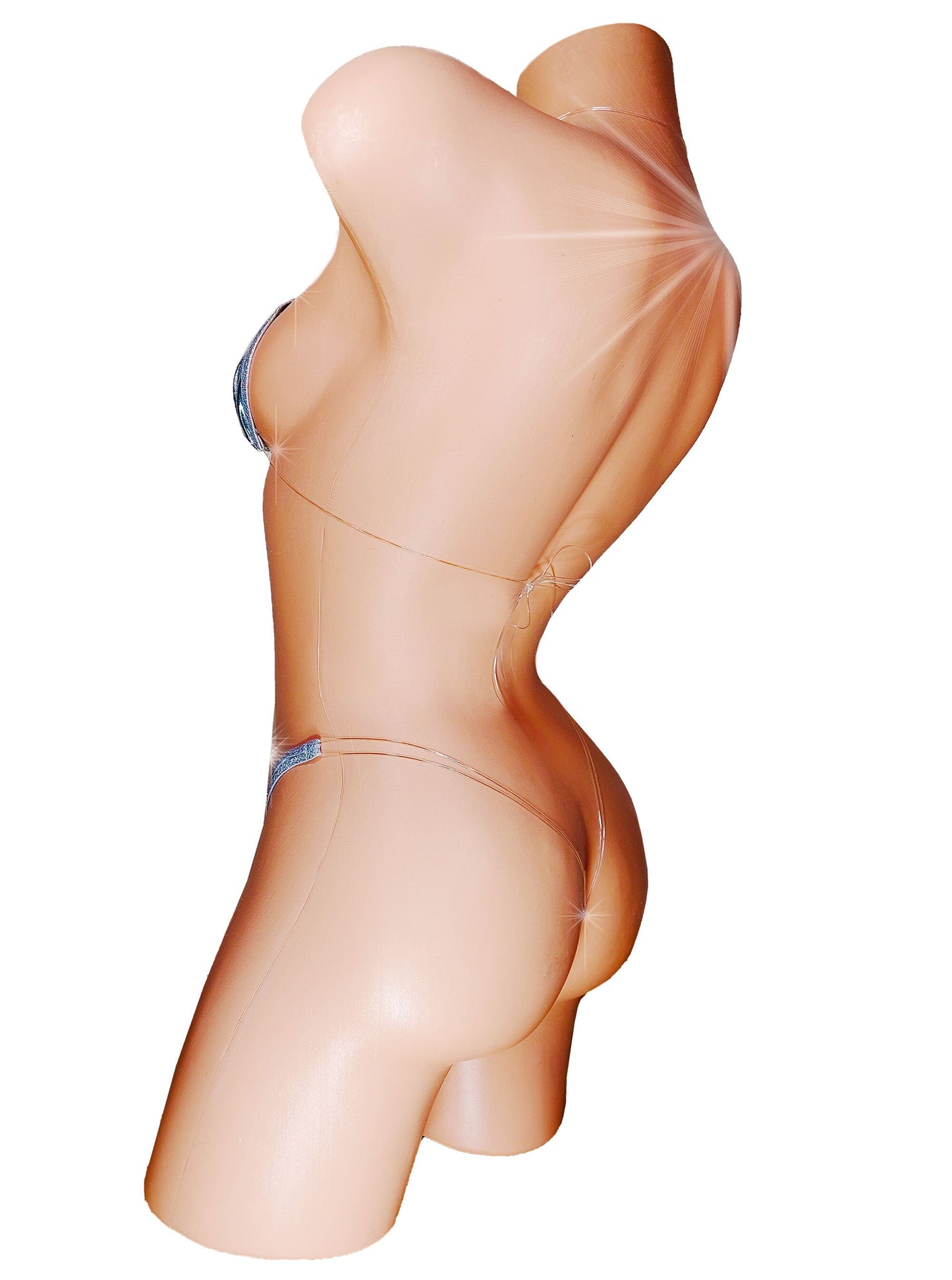 Silver Metallic Micro Illusion Bikini * Adjustable clear elastic straps- Cup sizes AA - DD, Bottom Sizes XS - XL