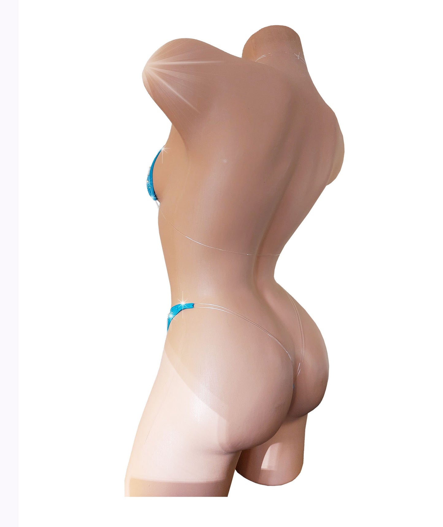 Fully Lined Sky Blue Sparkle Rhinestones! AA cup to DD cup, XS to XL bottoms! Adjustable Clear invisible elastic straps * Exotic dance Stripper Pole outfits