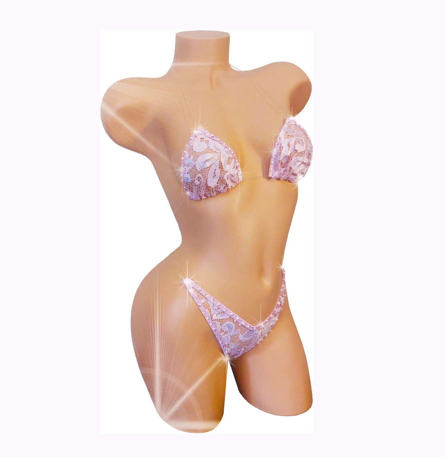 Baby Blush Pink Lace & Rhinestones! Transparent clear elastic straps