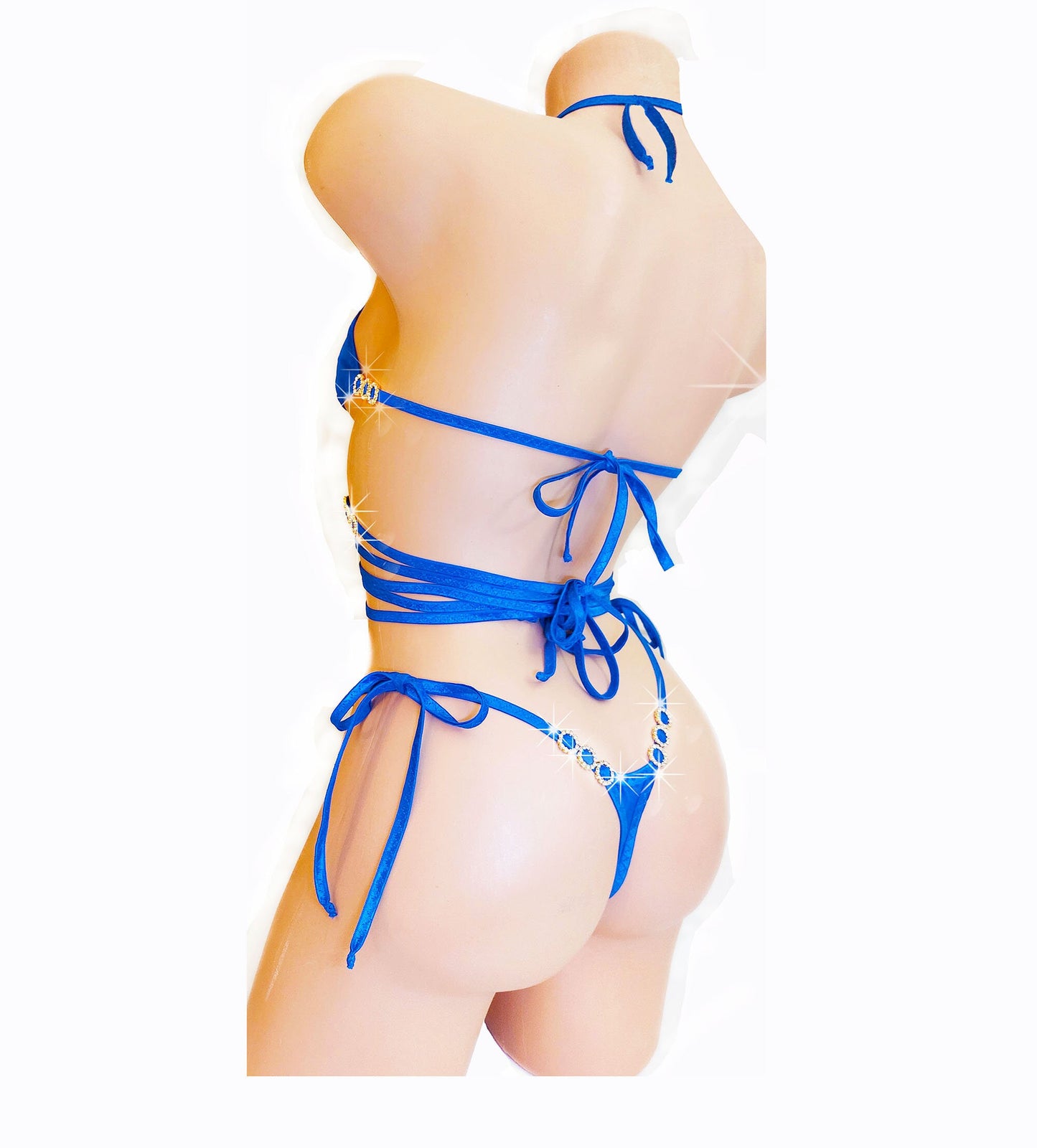 AA to DD cups! Sapphire "Diamond Gunslinger" Wraparound Set. Whale Tail tie thong. Sexy rave stripper outfits exotic dancewear pole gear