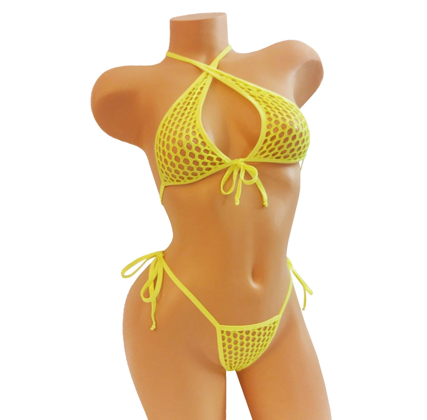 Fishnet Tie halter & thong set- Cup sizes AA-DD - stripper outfits exotic dancewear rave pole