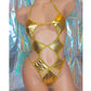 Liquid metallic Silver adjustable strap One-Piece * Exotic dancer wear Rave clothes Stripper outfits