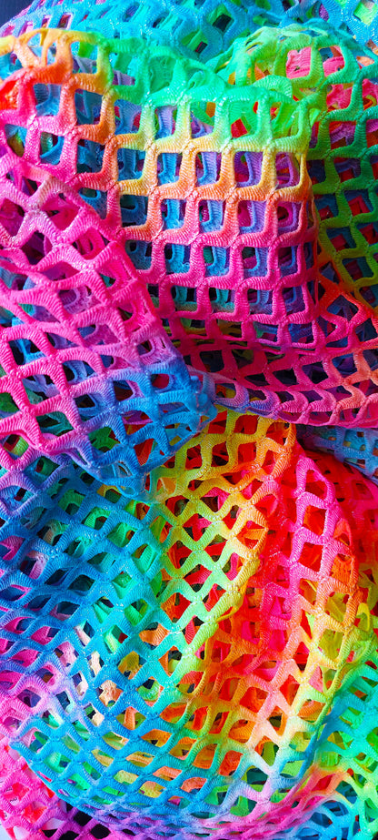 Lined Rainbow fishnet set GLOWS in Black Light! Sexy Fishnet halter & Tie side thong~ 5 CUP sizes! Rave outfits Stripper bikinis Exotic dancer wear pole dance