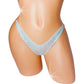 Sexy white hologram thong with rhinestones on a curvy mannequin.