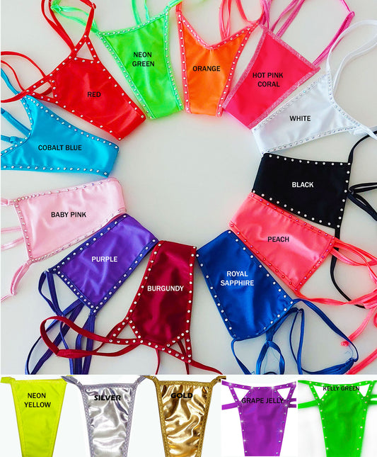 Gathered tie front Rhinestone Glow Party Bikini - NEW