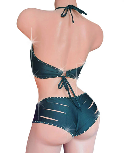 Slashed Rhinestone shorts Peek-a-boo cutout Set - Adjustable!