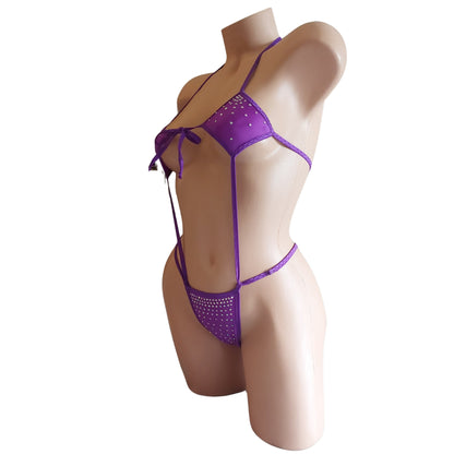 The MARYJANE* Rhinestone one piece Thong Bikini - 12 colors available - All straps adjustable