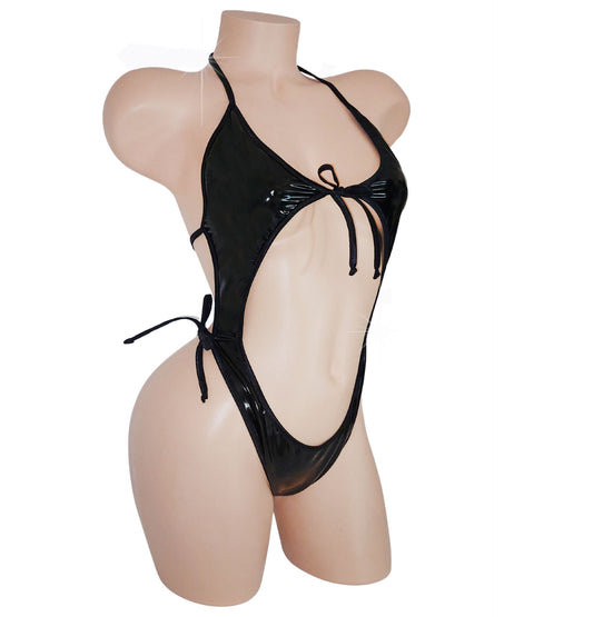 Midnight Black Vinyl PVC - All Adjustable Straps - NEW One Piece -Custom Sizing! Stripper outfits pole exotic dancewear - In Pink, Red or Black