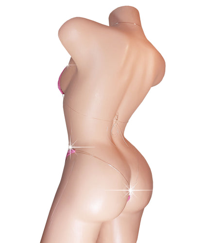 Baby Pink Hologram Adjustable Strap clear invisible elastic Sizes XS - XL two piece thong bikini