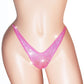 Pink hologram thong on a sexy mannequin with invisible elastic.