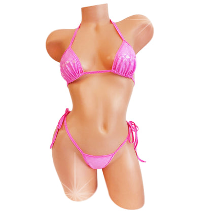 Mermaid Barbie tie bikini in bright pink.