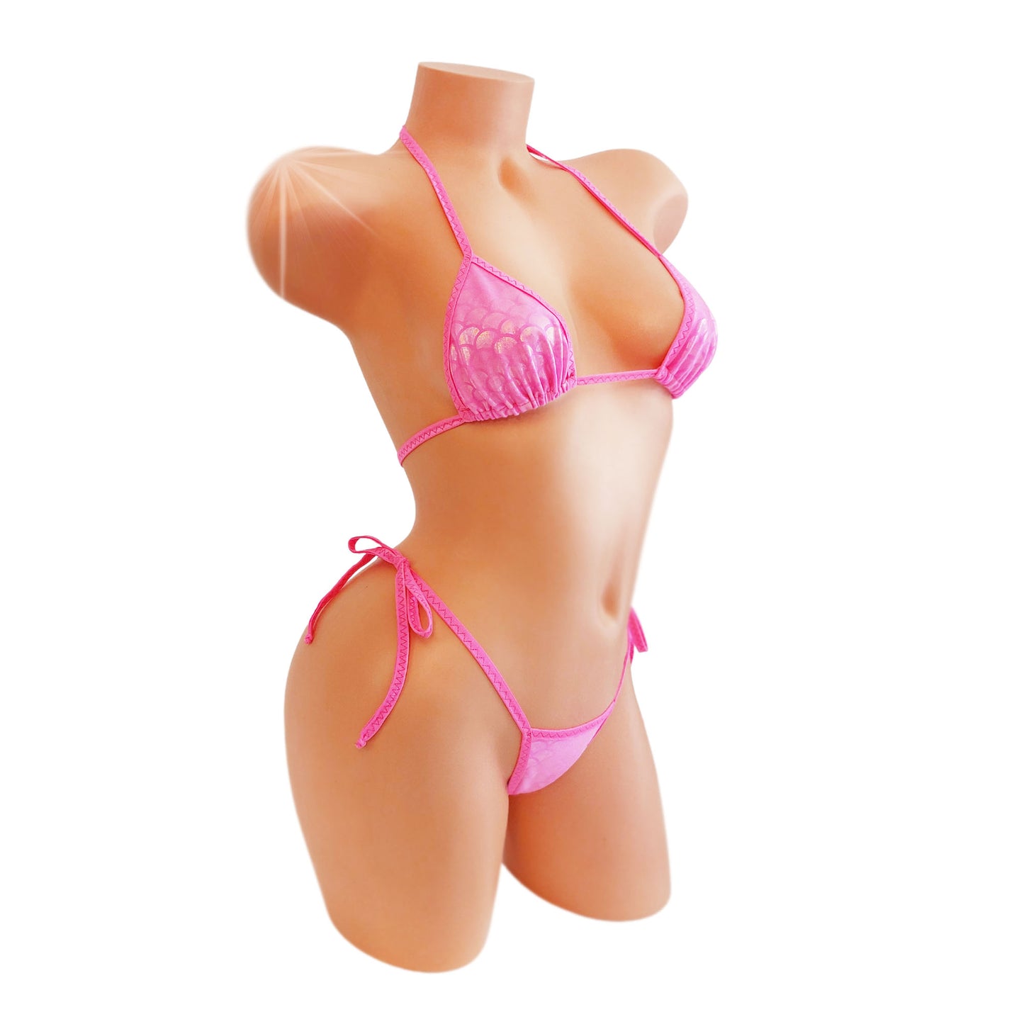 Mermaid Barbie tie bikini in bright pink.