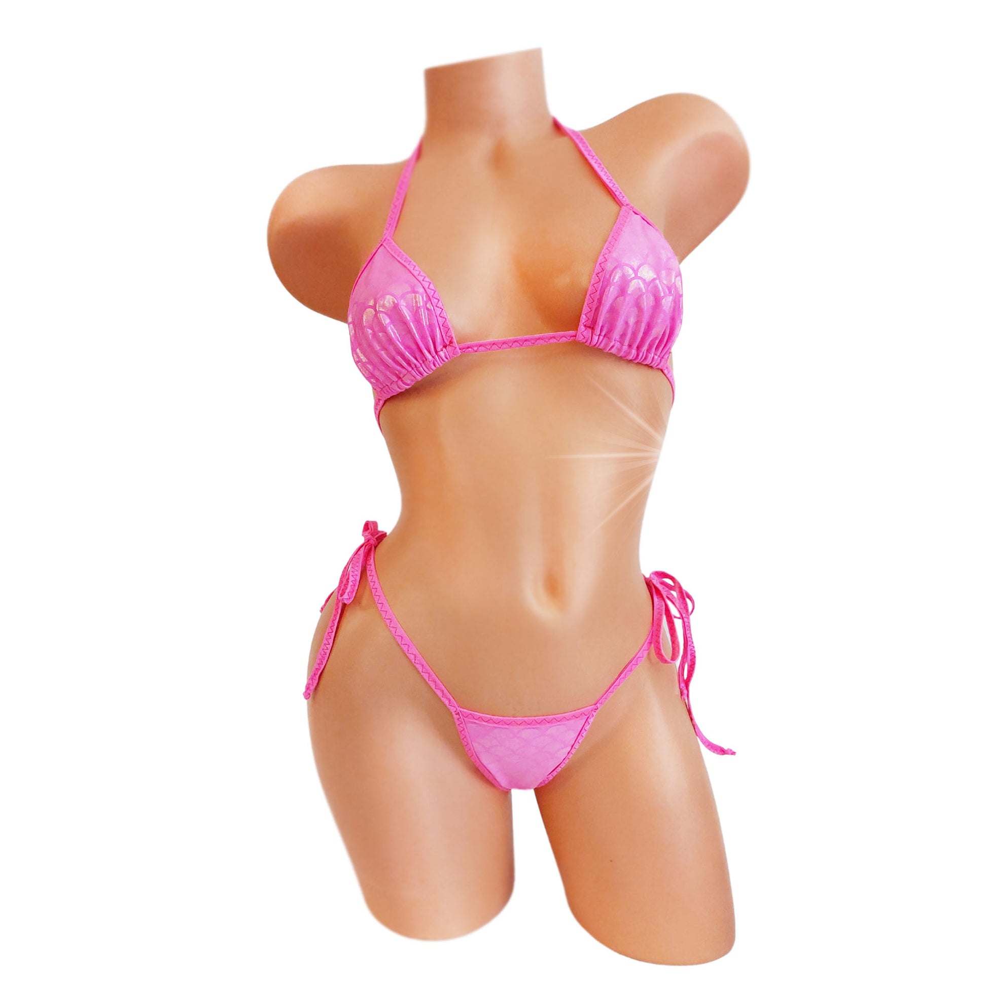 Mermaid Barbie tie bikini in bright pink.