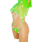 Glow Green black light Lace one piece covered in Rhinestones! Adjustable thong. Open sleeve fits all arms. Tie back adjustable. Designs for Stripper outfits, Exotic Dancewear, Pole Dance, SW lingerie, Rave